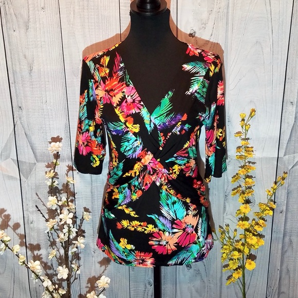 Cable & Gauge Tops - Cable & Gauge Floral Print Blouse.       044